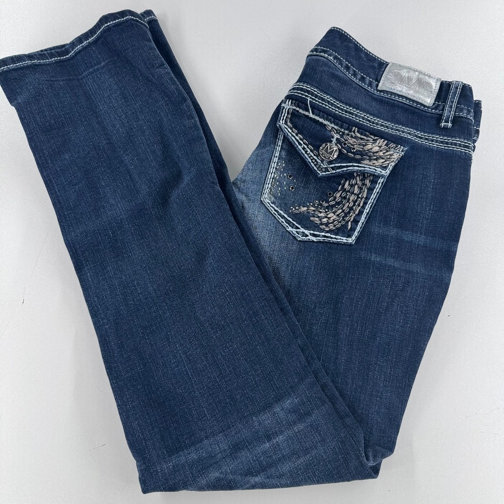 Maurices Premium Jeans WOMENS Dark Wash Rhinestones 9/10 Regular 31" Inseam